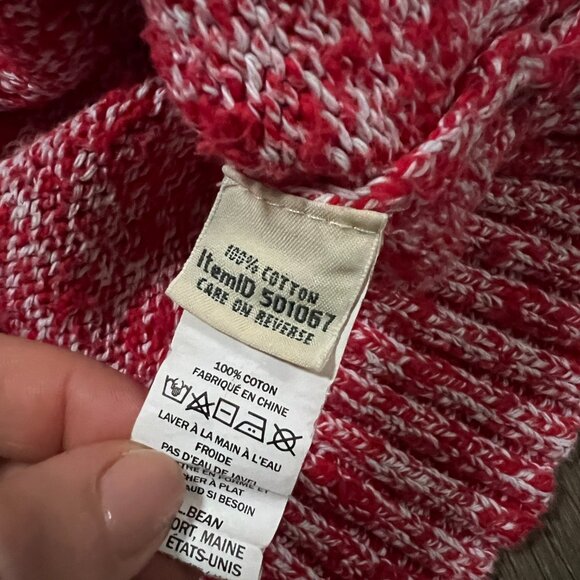 LL Bean cableknit red and white 100% cotton crewneck sweater Womens XS - Picture 2 of 4